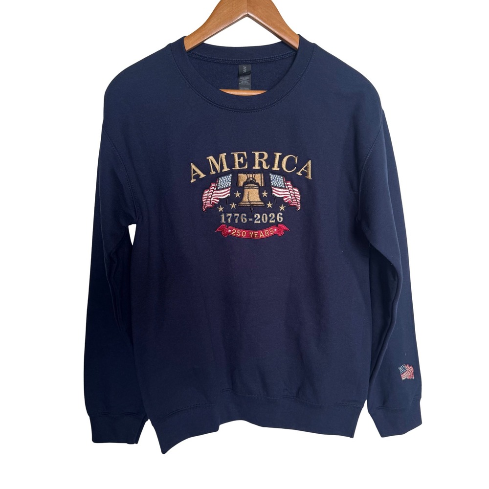 Gildan America 250 Years 1776-2026 Liberty Bell Sweatshirt Navy Blue Small EXCL